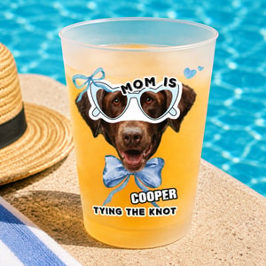Custom Pet Face Frosted Bachelorette Cups – Personalized Dusty Blue Bridal Party Favors & Wedding Rehearsal Decor
