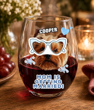 Personalized Dog Face Eggshell Glass Cups | Blue Coastal Bachelorette Favors