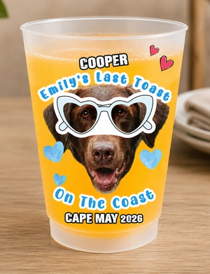 Custom Pet Face Frosted Bachelorette Cups – Personalized Dusty Blue Bridal Party Favors & Wedding Rehearsal Decor