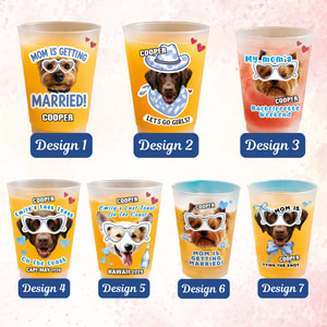Custom Pet Face Frosted Bachelorette Cups – Personalized Dusty Blue Bridal Party Favors & Wedding Rehearsal Decor