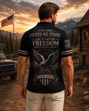 USA 250th Anniversary Patriotic Golf Polo Shirt, America 250 Years of Freedom AOP Polo Shirt, L