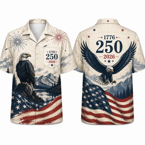 USA 250 Years of Freedom Hawaiian Shirt, Patriotic Eagle Flag 1776-2026 AOP Hawaii Shirt With Pocket