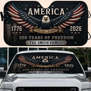 America 250 Years of Freedom, Personalized Auto Sunshade, USA Gift