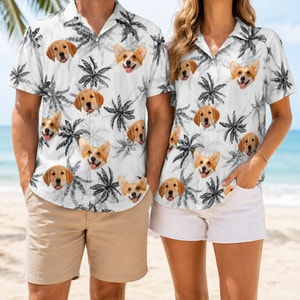 Personalized Pet Portrait Hawaiian Shirt Custom Dog Cat Face Summer Vacation Gift