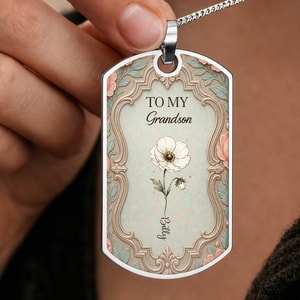 To My Granddaughter Flower Necklace, Dog Tag Necklace, Gift For Her