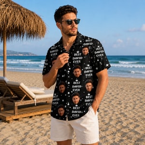 Best Dad Ever Hawaiian Shirt - Custom Face Portrait and Name, Personalized Gift for Father
