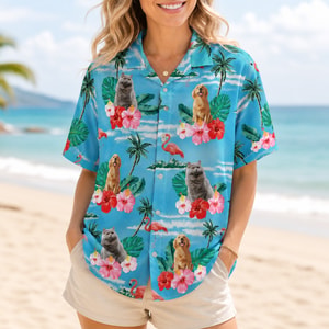 Tropical Pet Hawaiian Shirt Personalized Dog and Cat Faces Vacation Shirt