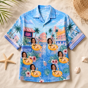 Custom Photo Aloha Shirt, Personalized Summer Hawaiian Shirt, Tropical Pool Scene Shirt