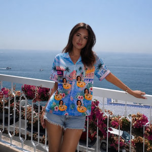 Custom Photo Aloha Shirt, Personalized Summer Hawaiian Shirt, Tropical Pool Scene Shirt