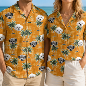 Custom Dog and Cat Face Hawaiian Shirt Personalized Pet Photo Tropical Vacation Shirt