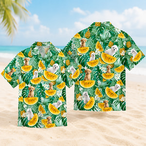 Custom Dog and Cat Hawaiian Shirt Personalized Pet Photo Tropical Vacation Shirt