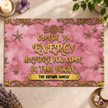 Custom Family Name Check Ya Energy Welcome Mat - Personalized Spiritual Doormat
