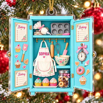 Personalized Acrylic Christmas Ornament - Personalized Name Vintage Kitchen Cabinet