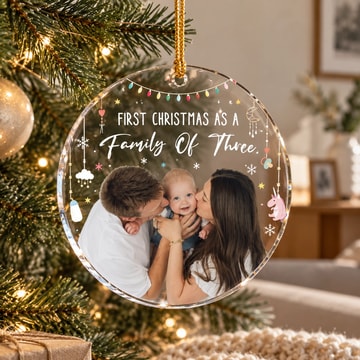 Baby First Christmas As A Family Of Three - Personalized Photo Acrylic Ornament