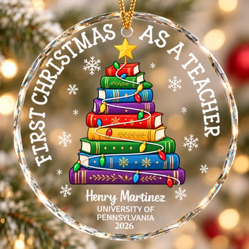 Custom Name First Christmas as a Teacher - Personalized Teacher Glass Christmas Ornament