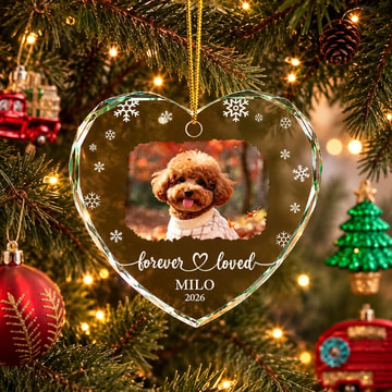 Personalized Pet Memorial Heart Ornament Custom Pet Name & Year, Watercolor Dog Cat Portrait Keepsake, In Loving Memory Holiday Gift