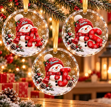 Personalized Letter Name Ornament 2026, Custom Name Christmas 2026, Snowman Christmas Ornaments for Kids, Grandkid Baby Christmas Keepsakes