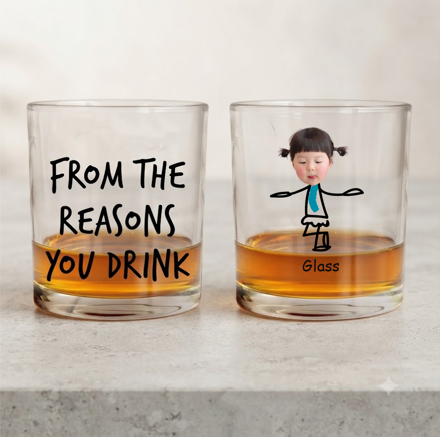 To Dad From The Reasons You Drink - Personalized Photo Whiskey Glass