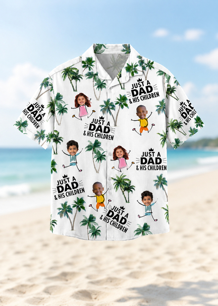 Custom Face Kids Hawaiian Shirt Just A Dad And His Children Personalized Vacation Gift Shirt