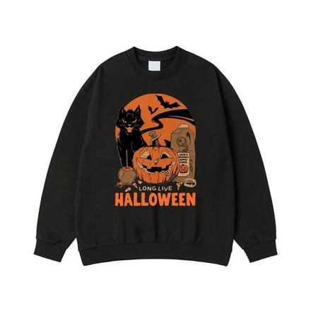 Long Live Halloween Vintage Graphic T-Shirt With Black Cat And Jack-O'-Lantern