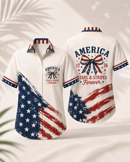Patriotic Womens Hawaiian Shirt Perfect For July 4th Celebrations