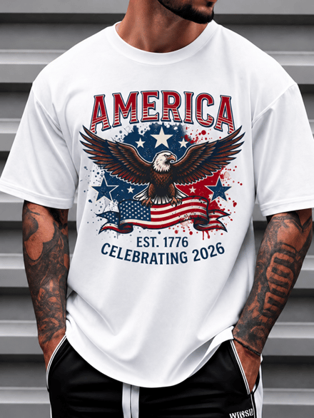 America Est. 1776 Celebrating 2026 Bald Eagle Patriotic Usa T-Shirt