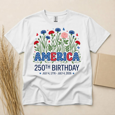 Patriotic Floral America 250 Birthday T-Shirt