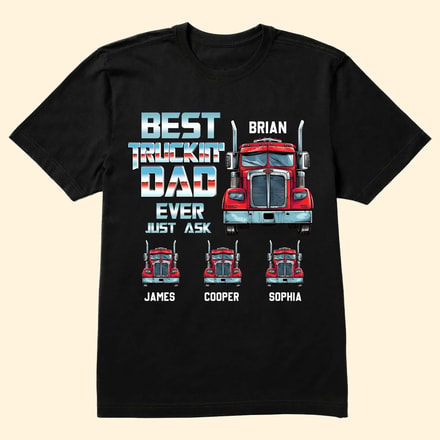 Custom Truck Dad T-Shirt Personalized With Kids Names