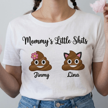 Personalized Mommy'S Little Shits T-Shirt – Custom Funny Kids Poop Emoji Family Tee