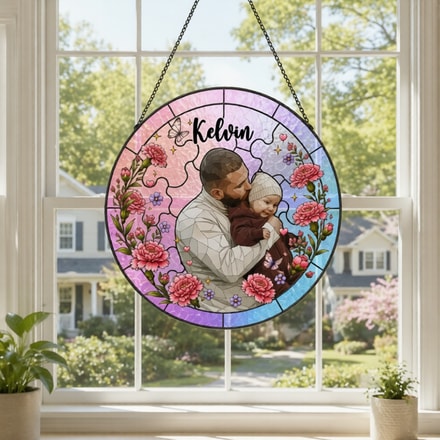 Birth Flower Custom Baby Photo Suncatcher