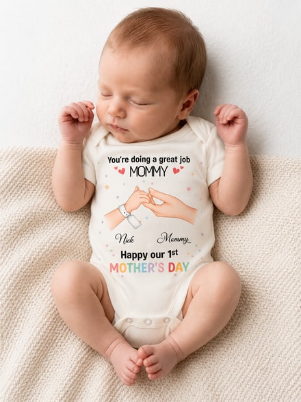 Personalized First Mother’S Day Baby Onesie – Custom Mommy & Baby Name Newborn Bodysuit