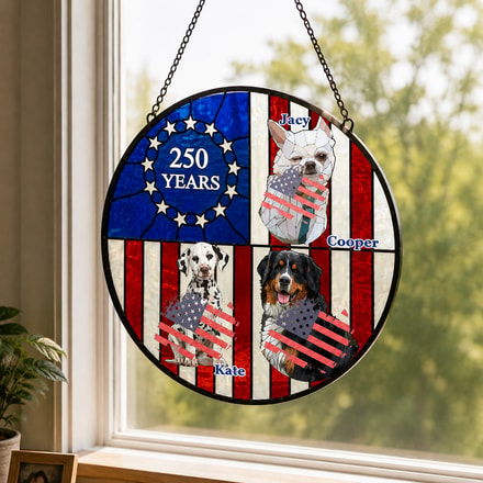 Custom 250 Years Usa Patriotic Dog Face Suncatcher