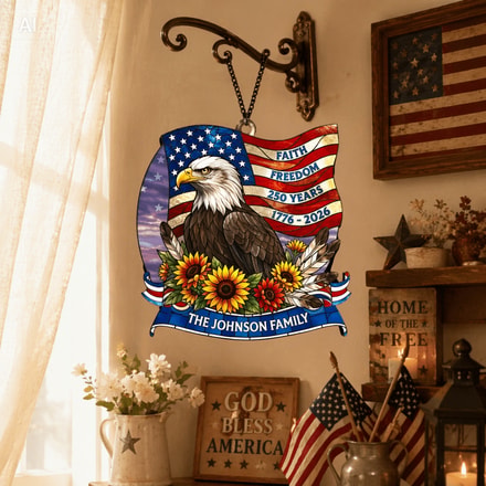 Personalized 1776-2026 Eagle Faith Freedom Family Name Stained Glass Suncatcher