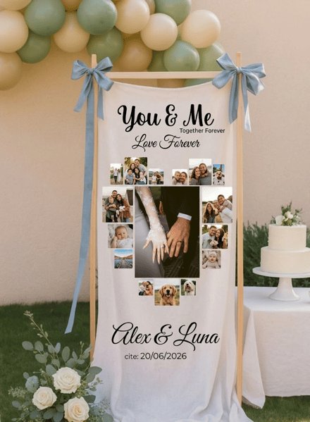 Personalized You & Me Wedding Photo Heart Banner