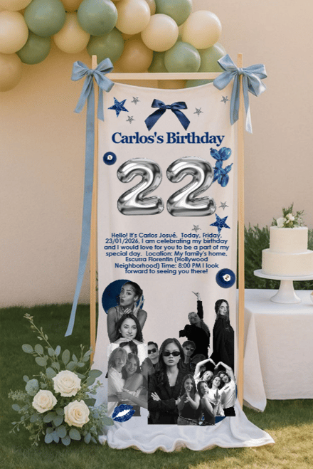 Personalized Navy Silver Birthday Welcome Banner