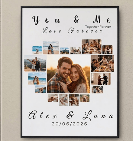Personalized You & Me Wedding Photo Heart Poster