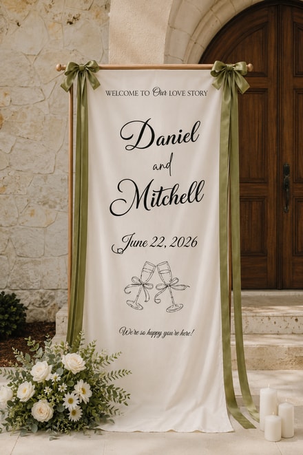 Wedding Welcome Sign Tapestry, Personalized Couple Names Banner, Wedding Ceremony Entrance Backdrop, Reception Decor