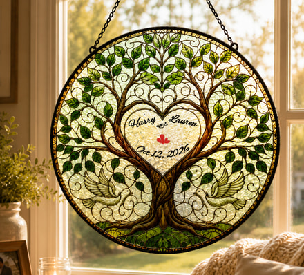 Custom Stained Glass Wedding Tree Suncatcher Gift For Couple
