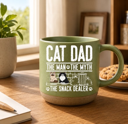 Cat Dad Custom Pottery Mug The Man The Myth The Snack Dealer Personalized Cat Lover Gift