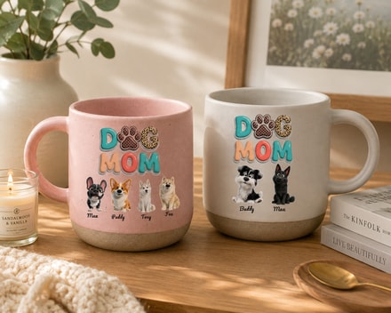 Custom Dog Mom Pottery Mug Personalized Pet Portrait Cup With Dog Names Pet Lover Gift