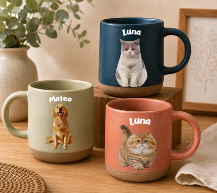 Personalized Custom Pet Photo Pottery Mug Dog & Cat Portrait With Name Ceramic Coffee Mug