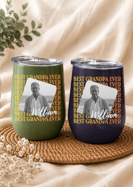 Custom Photo Best Grandpa Ever Wine Tumbler Personalized Name Travel Cup