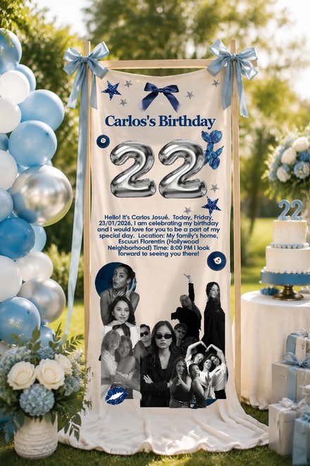 Personalized Navy Silver Birthday Welcome Banner