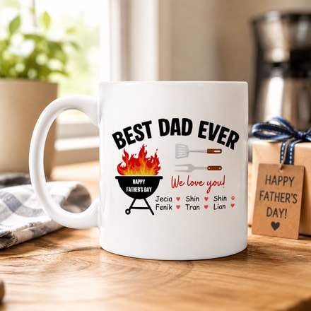 Best Dad Ever Personalized Father'S Day Mug – Custom Kids Names Bbq Coffee Mug – Gift For Dad From Children – Ceramic Father'S Day Cup