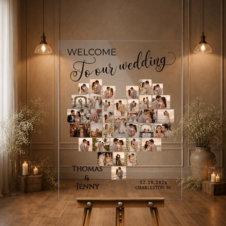 Heart Shaped Photo Collage Wedding Welcome Foam Board For Wedding Couple