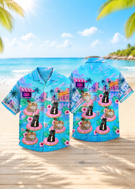 Custom Pet Hawaiian Shirt Personalized Cat Photo Pool Party Summer Shirt