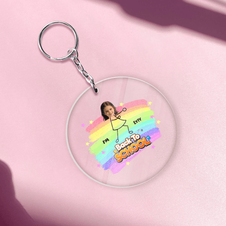 Personalized Back To School Photo Acrylic Keychain – Custom Kids Face & Name Rainbow School Keyring Gift