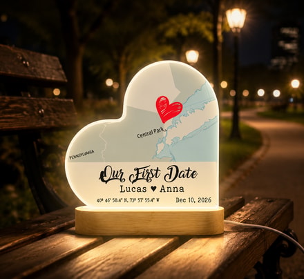 Personalized Acrylic Light Lamp With Custom Map "Our First Date", Where It All Began Night Light, Romantic Plaque Gift For Couples