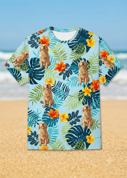 Custom Pet Face T Shirt Personalized Dog Photo Tropical Vacation Shirt