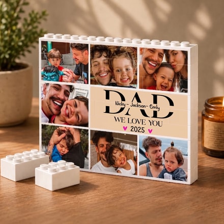 Custom Photo Dad Brick Puzzle With Kids Name - Personalized Building Brick Blocks - Father'S Day Gifts For Dad, Daddy, Papa